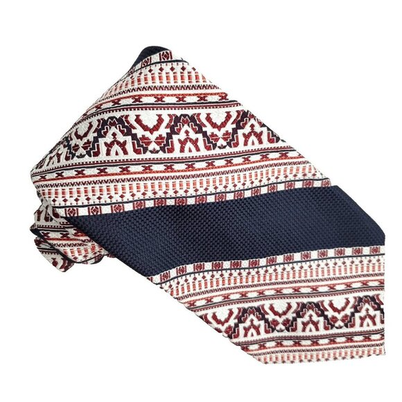 Vintage 50s Striped Geometric Tie Necktie Navy Blue Red Textured A. Sulka & Co - Picture 1 of 5